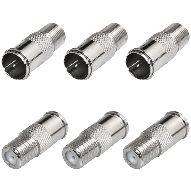 Ruiwaer 6pcs F Type Male to Female Quick Connector Coaxial Adapter Quick Push On Adapter, Silver