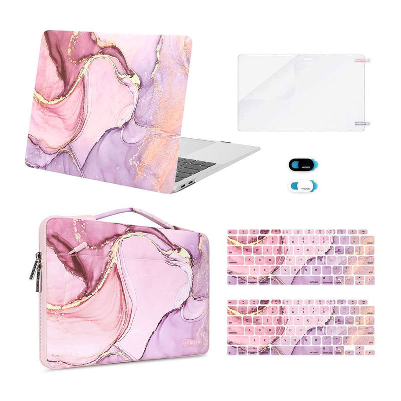 MOSISO Compatible with MacBook Air 13 inch Case 2022-2018 Release A2337 M1 A2179 A1932 Retina Display, Plastic Hard Shell&Sleeve Bag&Keyboard Skin&Webcam Cover&Screen Protector, Marble MO-MBH216, Pink