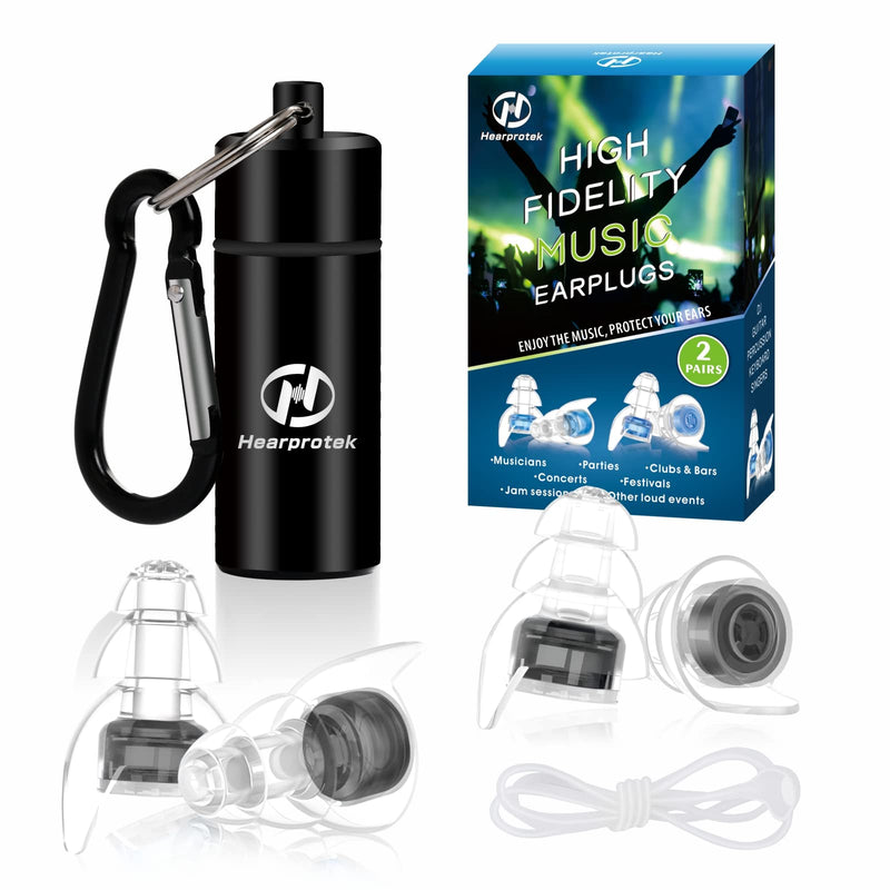 2 Pairs High Fidelity Concert Ear Plugs, Hearprotek Noise Reduction Music Earplugs, Hearing Protection for Musicians, Festival, DJ’s, Nightclub, Concerts, Drummers, Party, Motorcyclists (23db) Black