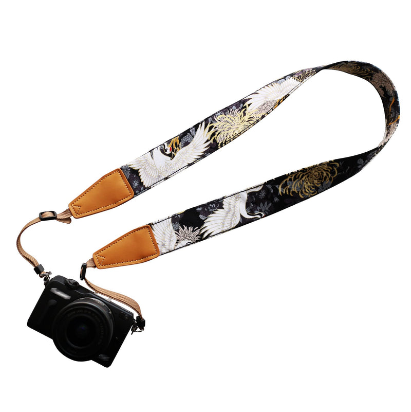 UNIKSTRAP Original Design Adjustable Camera Strap, Fit for Canon Nikon Sony Interchangeable Lens Digital Camera / DSLR Chrysanthemum & Crane in Black