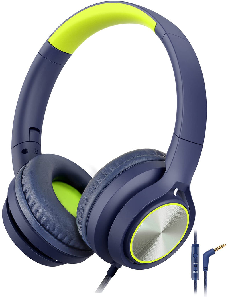 Kids Headphones with Microphone, Wired Over Ear Headsets with Limited Volume 85dB/ 94dB for Boys Girls Teens Children Online School/Travel/iPad/Tablet/Cellphone Blue