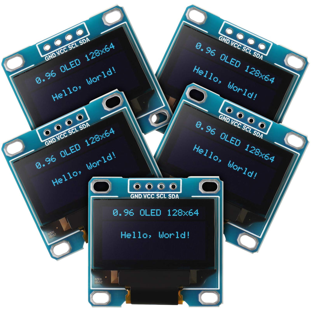 5 Pieces 0.96 Inch OLED Module 12864 128x64 Driver IIC I2C Serial Self-Luminous Display Board Compatible with Arduino Raspberry PI (Blue) Blue