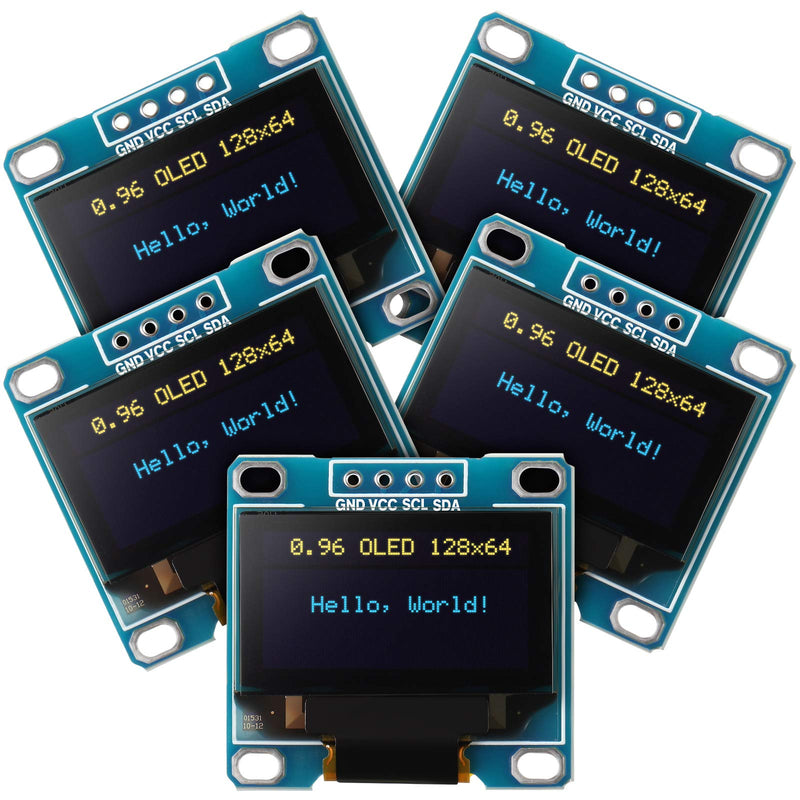 5 Pieces 0.96 Inch OLED Module 12864 128x64 Driver IIC I2C Serial Self-Luminous Display Board Compatible with Arduino Raspberry PI (Blue and Yellow) Blue and Yellow