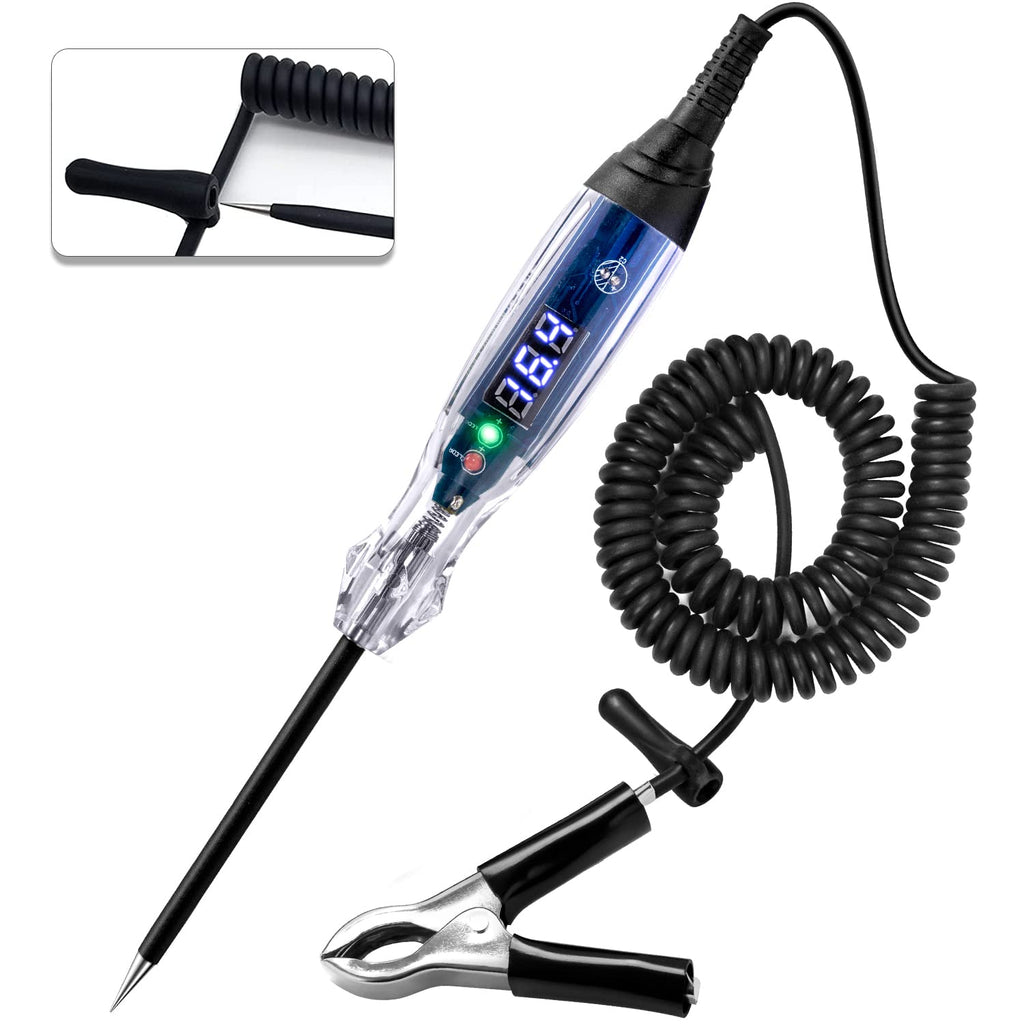 Automotive Circuit Tester DC 3V-60V Digital LED Test Light with Portable PU Extended Spring Wire, Auto Bidirectional Voltage Tester Electric Test Pen with Voltmeter