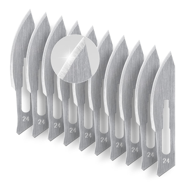 KeyUnity KA14 10pcs #24 Knife Blades Replacement Utility Knife Blade for Arts & Crafts, Plant Cutting, Clay Modeling, Podiatry, Dermaplaning & More
