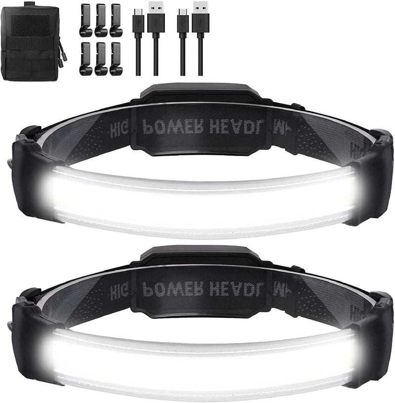 LED Headlamp 2 Pack,Super Bright 1500Lumen USB Rechargeable Headlamp with Tail Red Light ,Wide Beam Illumination Waterproof Headlamp,3 Modes Adjustable Headband Head Lamp for Running,Fishing