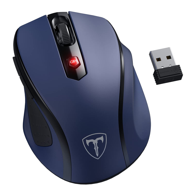 HOTWEEMS D-09 Wireless Mouse for Laptop - Ergonomic Plus Computer USB Cordless Mice, Ergo Grips, Lightspeed 5-Level 2400 DPI, 16 Months Battery, Portable for PC Mac Chromebook, 6 Button, Sapphire Blue