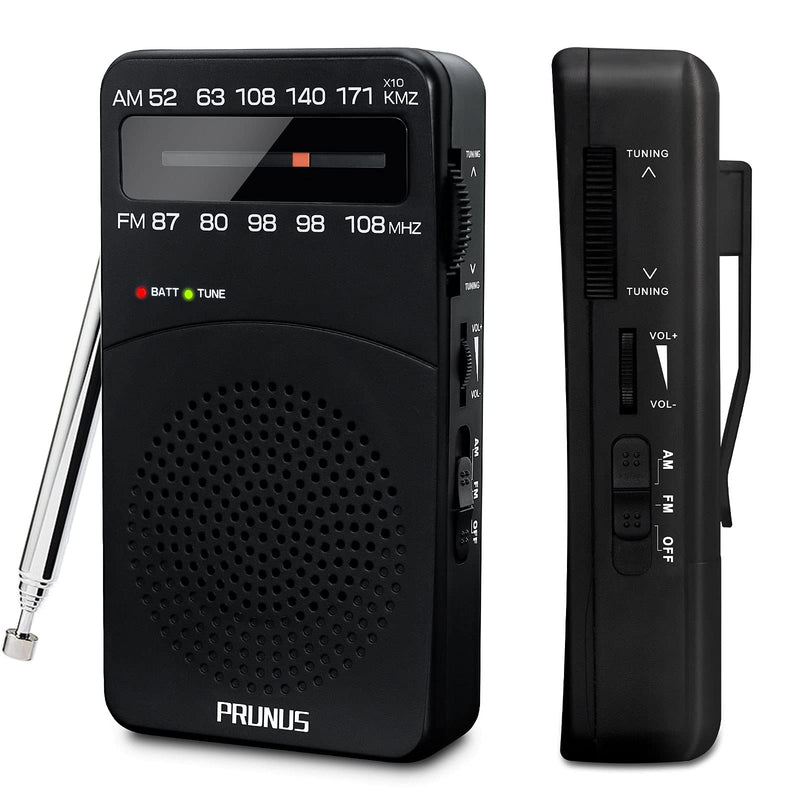 【2022 Newest】 J-166 Pocket Radio Transistor, AM FM Small Radio Portable, Battery Operated Radio with Tuning Light, Back Clip, Excellent Reception for Outdoor & Indoor by PRUNUS