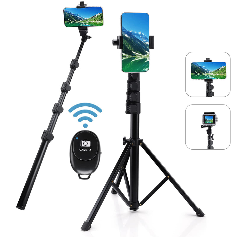 60" Selfie Tripod for iPhone with Bluetooth Remote Phone Holder Compatible with iPhone Android for Selfie/Video Recording/Vlogging/Live Streaming Heavy Duty Aluminum, Lightweight Tripod Black