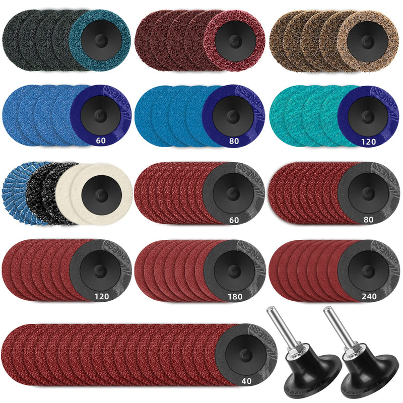 Tanzfrosch 102Pcs Roloc Sanding Discs Set 2 inch Quick Change Disc with 1/4 inch Holder Surface Conditioning Disc for Die Grinder Surface Prep Strip Grind Polish Burr Finish Rust Paint Removal 108