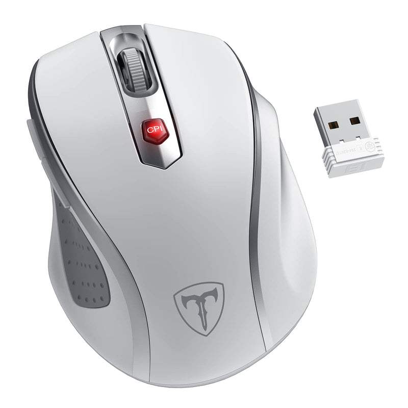 HOTWEEMS D-09 Wireless Mouse for Laptop - Ergonomic Plus Computer USB Cordless Mice, Ergo Grips, Lightspeed 5-Level 2400 DPI, 16 Months Battery, Portable for PC Mac Chromebook, 6 Button, Snow White