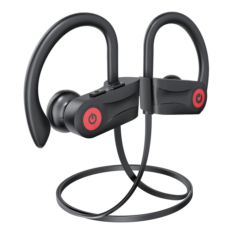 Bluetooth Headphones, Running Wireless Earbuds with 10 Hours Playtime, HD Deep Bass Stereo IPX7 Waterproof Earphones for Workout and Sports, Bluetooth 5.1 CVC 6.0 Noise Cancelling Headsets Black