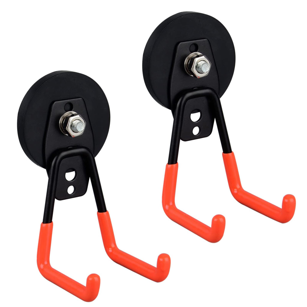 ULIBERMAGNET Heavy Duty Large Garage Magnet Hooks, 2 Pack Strong Storage Utility Magnetic Hooks with Anti-Slip Coating for Indoor & Outdoor Hanging (Orange)