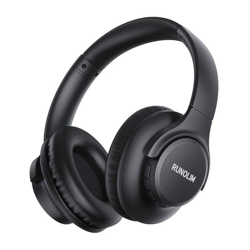 RUNOLIM Bluetooth Headphones Over Ear,Wireless Headphones with Microphone, 55 Hours Playtime Hi-Fi Stereo Sound Lightweight Foldable Headset for Cellphone PC Tablet Laptop, Black