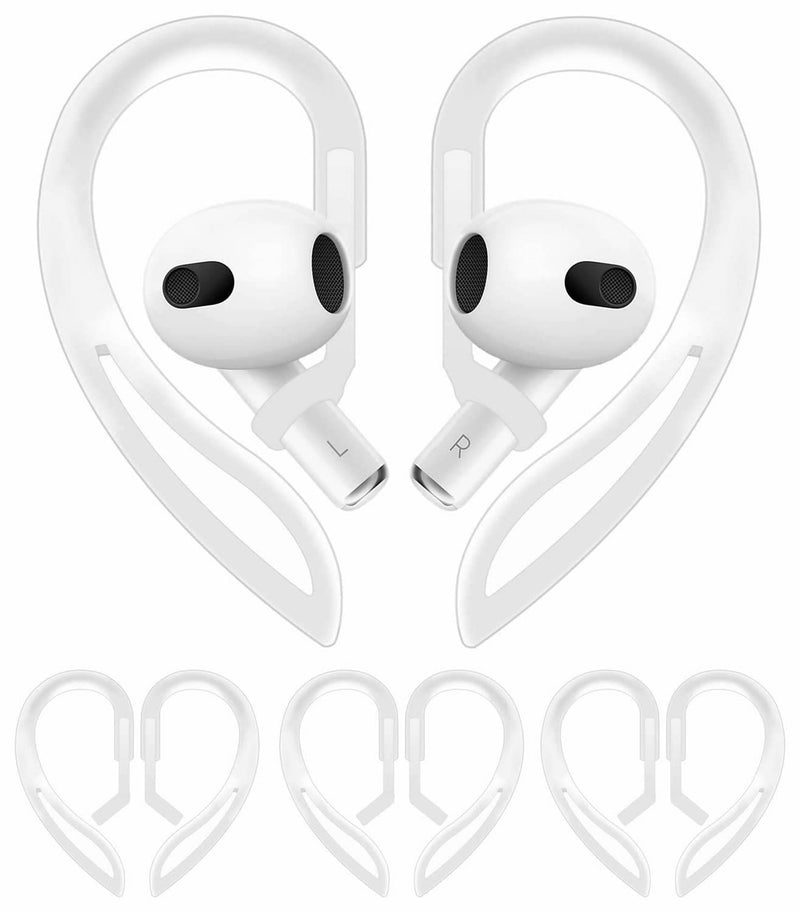 3 Pairs Ear Hooks Compatible with AirPods 3 2 1 and Pro, 360Â° Rotation Adjustable Length Anti-Slip Anti-Lost Sport Outdoor Earhooks Wing Tips Holder for AirPod Pro and 1 2 3 - Translucent