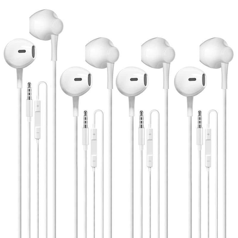 Wired Earbuds 4 Pack, Earbuds Earphones with Microphone, Earbuds Wired Stereo in-Ear Headphones Bass Earbuds, Compatible with iPhone and Android Smartphones, iPad MP3, Fits All 3.5mm Interface Devices White