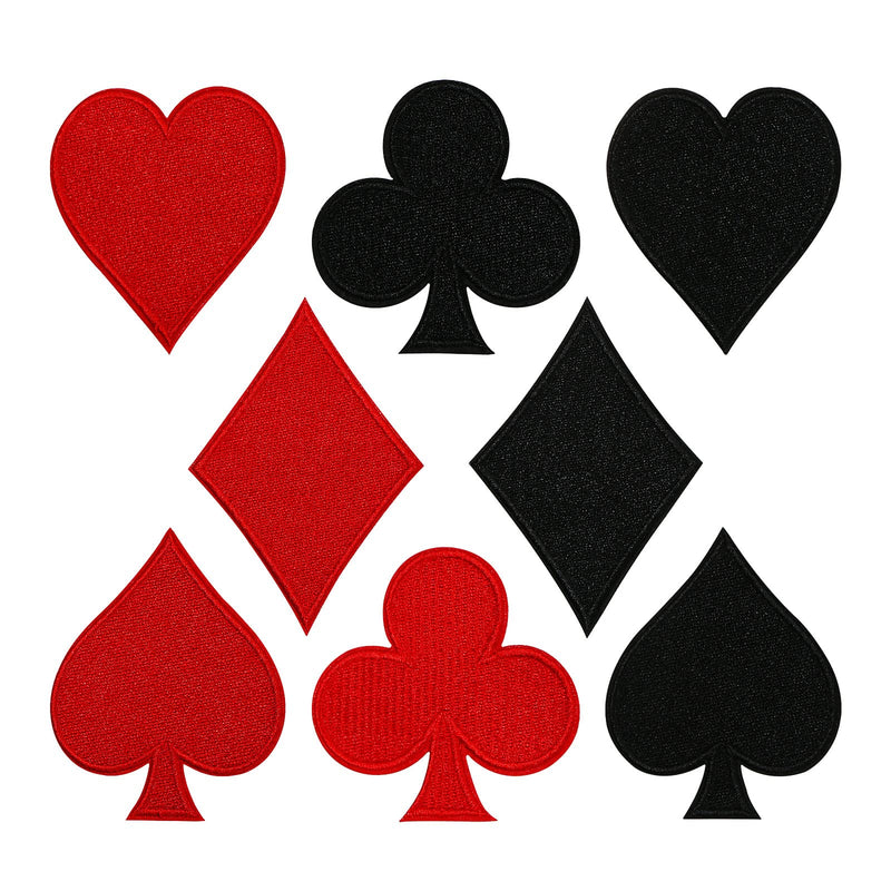 BENOSPACE 8 Pcs Playing Cards Patches,Vegas Gaming Embroidered Iron on Patches for Clothes Dress Hat Pants Shoes Curtain,Spades Cube Heart Poker Appliques DIY Sewing Craft Decoration Applique Patch