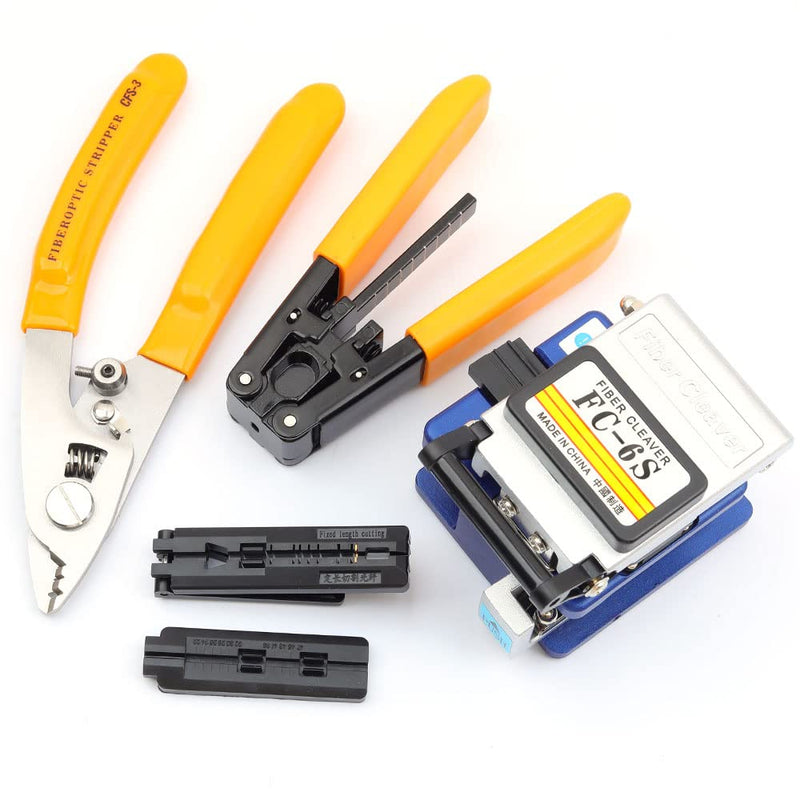 FTTH optical fiber tool kit with 36000 cutter FC-6S and optical fiber drop cable optical fiber stripper CFS-3 stainless steel Adjustable openin three-port hole optical fiber cold connection (5 in 1) 5 in 1