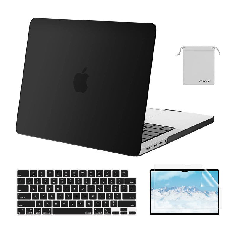 MOSISO Compatible with MacBook Pro 14 inch Case 2021 2022 Release A2442 M1 Pro/Max with Liquid Retina XDR Display Touch ID, Plastic Hard Shell&Keyboard Skin&Screen Protector&Storage Bag, Black