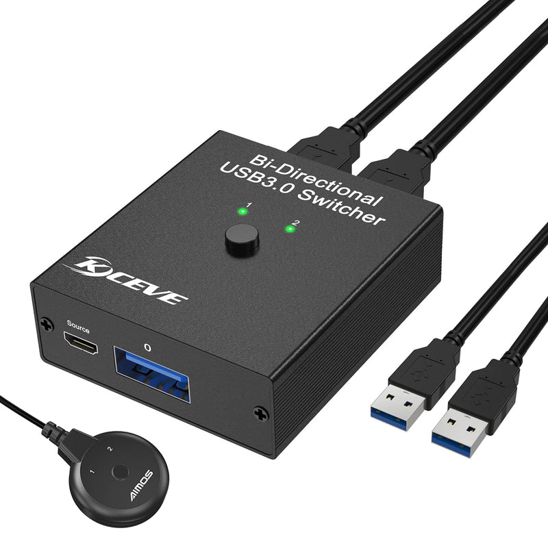 USB 3.0 Switch Selector, Bi-Directional USB Switch 2 in 1 Out / 1 in 2 Out, MLEEDA USB Switcher for 2 Computers Share Keyboard Mouse Scanner Printer, Desktop Controller and 2 USB3.0 Cables Included Bi-Directional USB 3.0 Switch