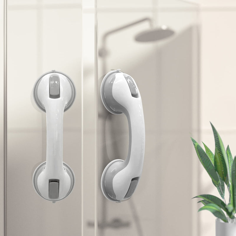 NLAAHCE Shower Handle Gen2-12” 2-Grab Bars for Bathroom, Ultra Grip Twice Secure Safety Suction Cups, Shower Handles for Elderly–Seniors, Disabled, Handicap, Elderly Assistance Product, 2-Count/Pack