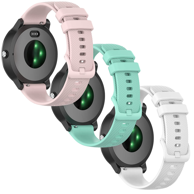 Anrir for Vivoactive 3 Watch Bands, 20mm Silicone Band for Garmin Forerunner 645/245 Music, Samsung Galaxy Watch 3 41mm/Galaxy Watch 42mm/Galaxy Watch Active 2 40mm/44mm Bands for Men Women-3Pack White+Rose Pink+Mint Green