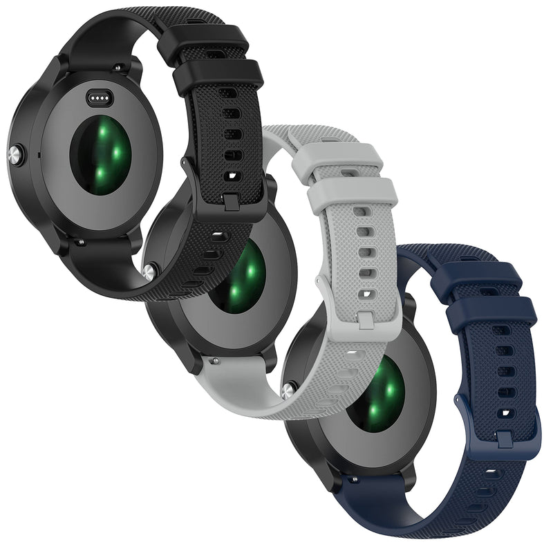 Anrir for Vivoactive 3 Watch Bands, 20mm Silicone Band for Garmin Forerunner 645/245 Music, Samsung Galaxy Watch 3 41mm/Galaxy Watch 42mm/Galaxy Watch Active 2 40mm/44mm Bands for Men Women-3Pack Black+Grey+Navy Blue