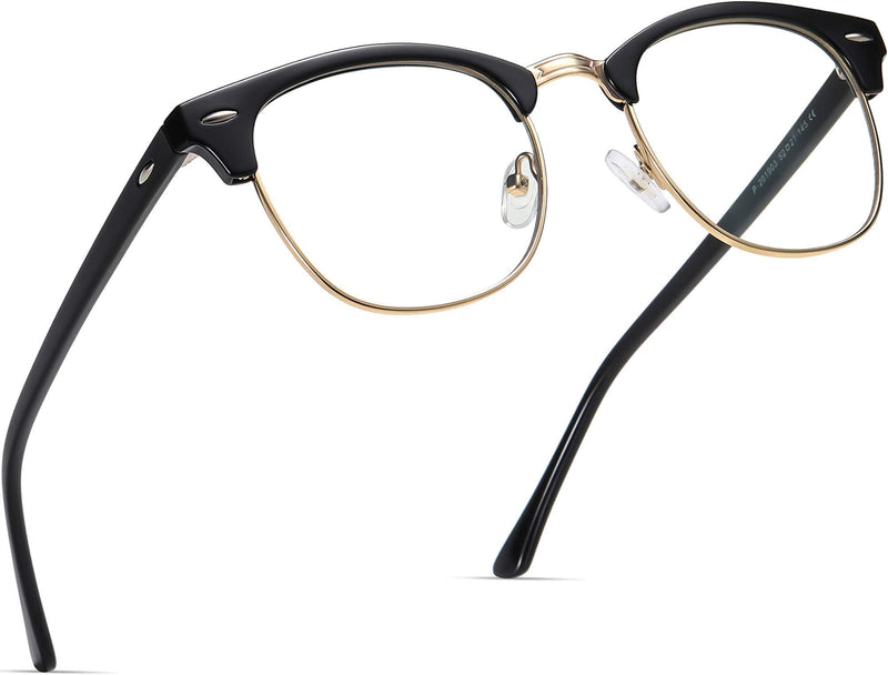 NSSIW Blue Light Glasses for Women and Men, Advanced Computer Glasses, Gaming Glasses, Semi Rimless Glasses 01 Glossy Black/Golden Rim