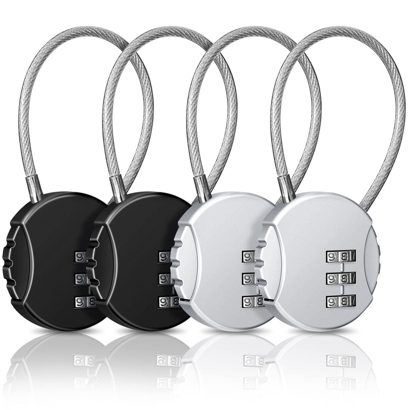 4 Pieces 3 Digit Combination Locks Combo Number Locks Luggage Lock Waterproof Travel Padlocks for School Gate Fence Cabinet Toolbox Suitcase Gym, Hasp Storage (Black, Silver )