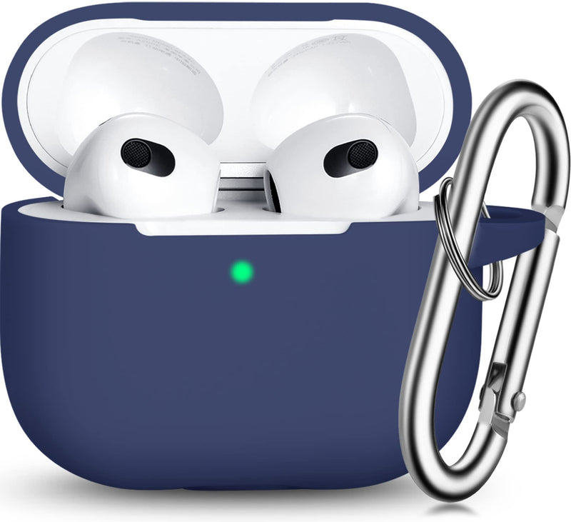 R-fun AirPods 3 Case Cover, Silicone Protective Accessories Skin with Keychain Compatible with Apple AirPod 3rd Generation 2021 for Women Men Girls Boys,Front LED Visible-Midnight Blue A-Midnight blue