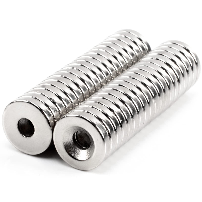 MIN CI 40Pcs Strong Neodymium Disc Magnets with Hole, Permanent Round Ring Rare Earth Magnets Heavy Duty, for Locker Refrigerator Cruise Crafts DIY Science Industrial Screws(15 x 3mm Hole 4mm) 15 x 3mm Hole 4mm -40P