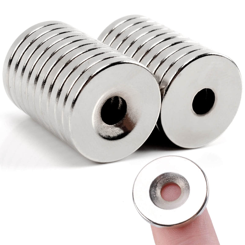 MIN CI Strong Rare Earth Magnets Heavy Duty, 20 Pcs Small Ring Neodymium Magnet, Round Magnets Use with Screws, for Crafts DIY Science Lockers Workshop Warehouse Door School Garage (20 x 3 Hole 5mm) 20 x 3mm with 5mm Hole-20P