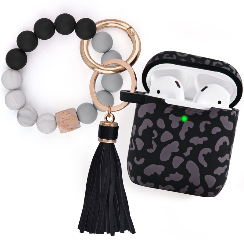 Filoto Airpods Case, Cute Apple Airpod 1&2 Cover for Women Girls, Silicone Protective Case with Bracelet Keychain (Leopard Black) Leopard Black