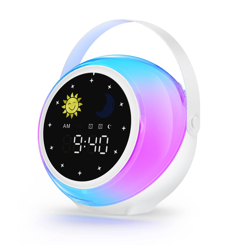 Alarm Clock for Kids, Kids Alarm Clock Sleep Trainer with Wake up Light, Bluetooth Music Player&Digital Clock, Sleep Sound Machine for Kids Bedroom, Ok to Wake Clock for Kids with Sunrise Simulation