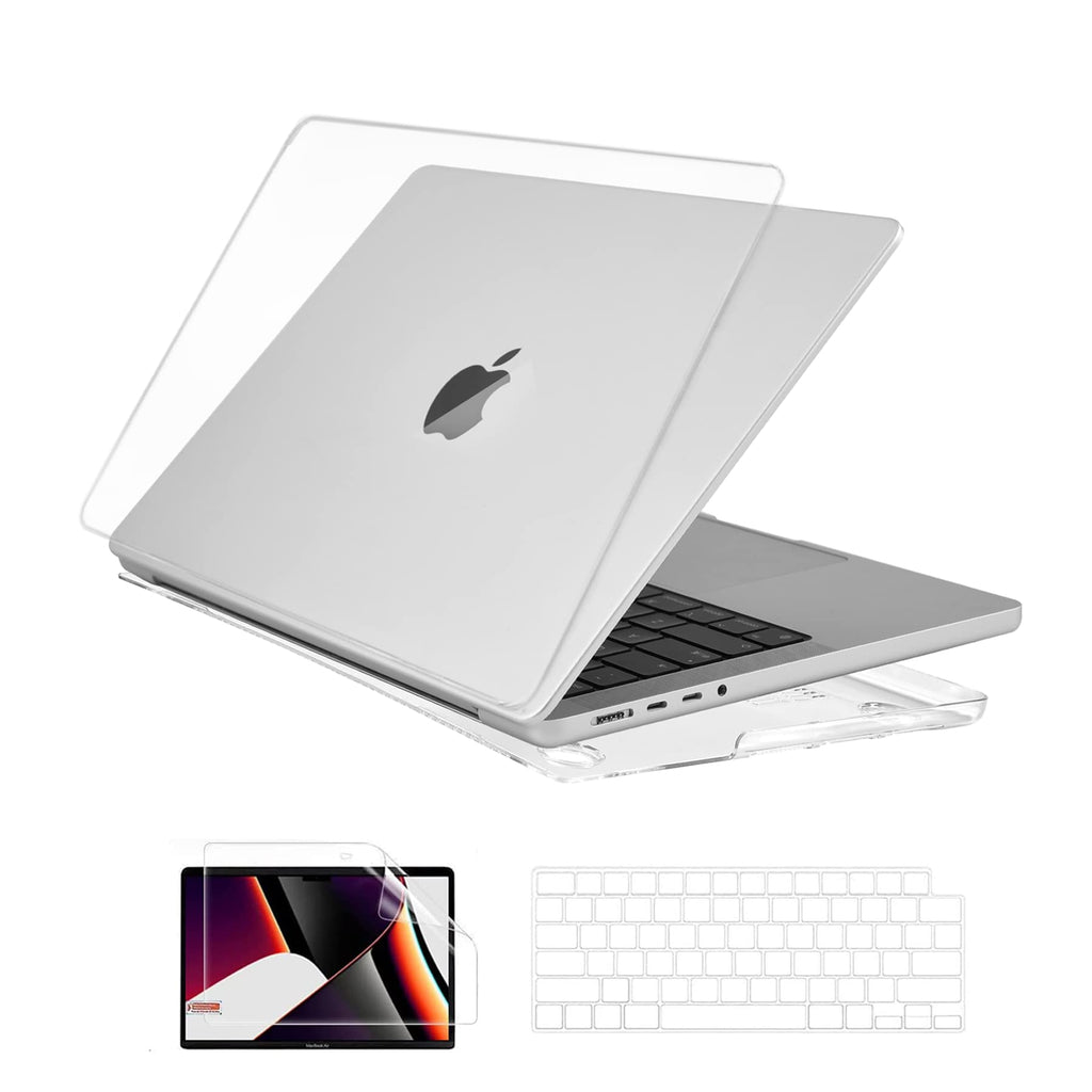 EooCoo Compatible for Newest MacBook Pro 14 Inch Case 2021 2022 Release A2442 M1 Pro M1 Max Chip, Hard Case with Keyboard Cover, Screen Protector - Crystal Clear MacBook Pro 14 inch Case Crystal Clear