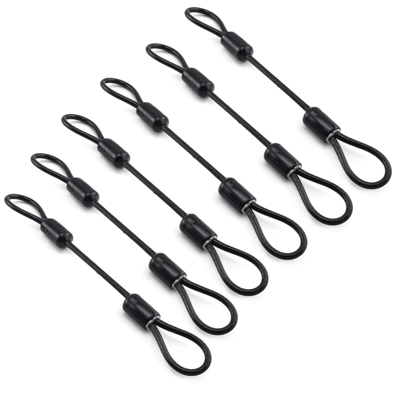 SDTC Tech 6-Pack 5.9" Stainless Steel Wire Rope with Rubber Coated and Loops 3mm Diameter Braided Steel Safety Lanyard Cable Strap for Chain Lock 5.9 inch length