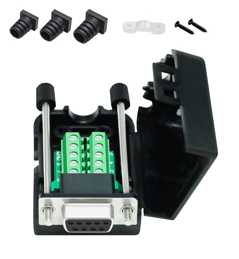 DTECH DB9 Breakout Connector DB-9 Female RS232 Serial Adapter Solderless Module Board with Screw Terminals Block, Case, Long Bolts and Tail Pipes (DB9 Female + Long Bolts) DB9 female + long bolts