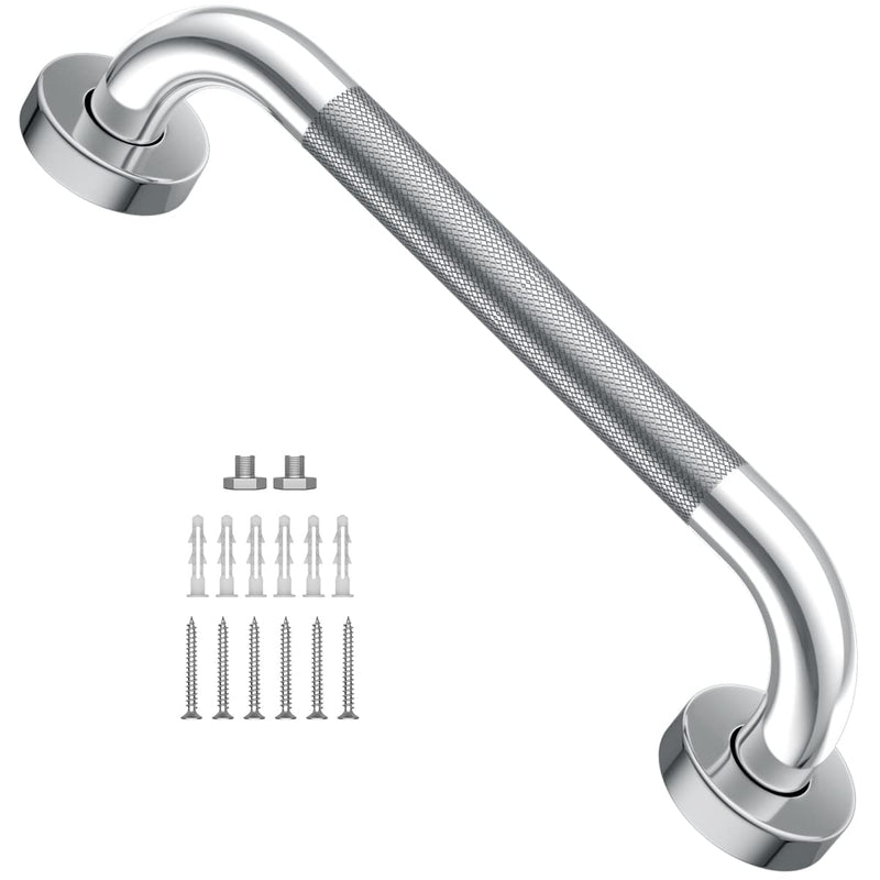 12 Inch Anti Slip Shower Grab Bar, Yuande Chrome Finish Stainless Steel Bath Grab Bar, Knurled Bathroom Safety Rail, Shower Handrail Support, Handicap Elderly Injury Senior Balance Assist Handles 12inch-1 Pack