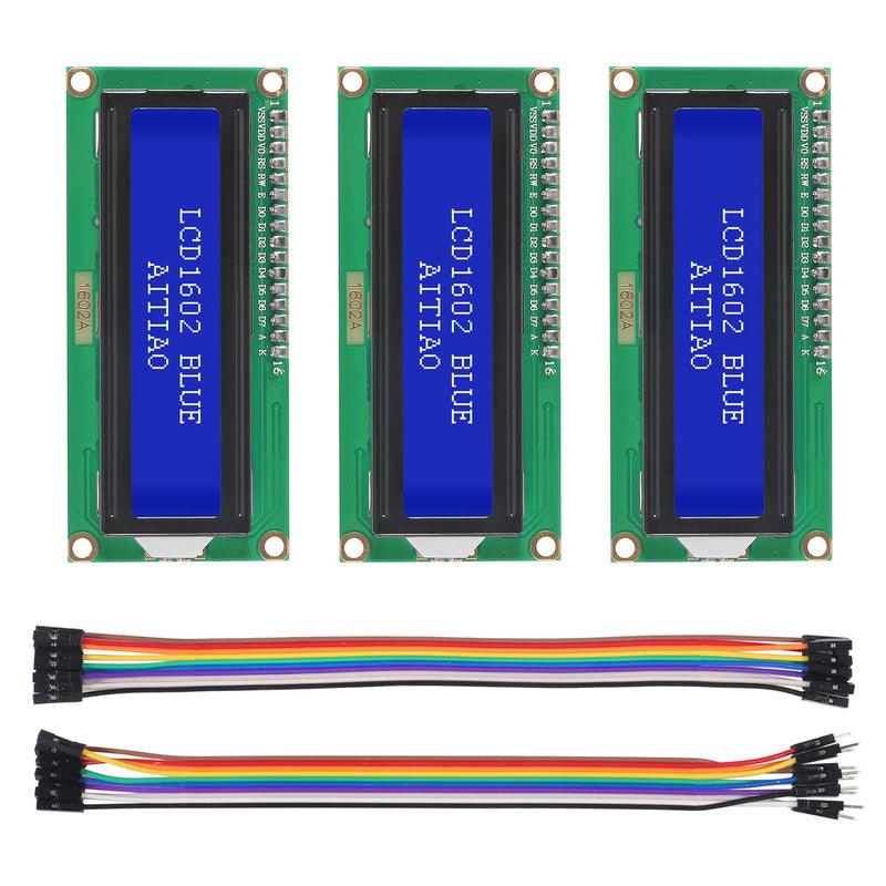 AITIAO 3 Pack 1602 LCD Display Module IC I2C TWI 16x2 Characters Serial Interface Adapter LCD Module for Arduino Raspberry Pi TinkerBoard Nanopi BPI STM32 DIY Maker Project IoT (Blue Display) Blue Display