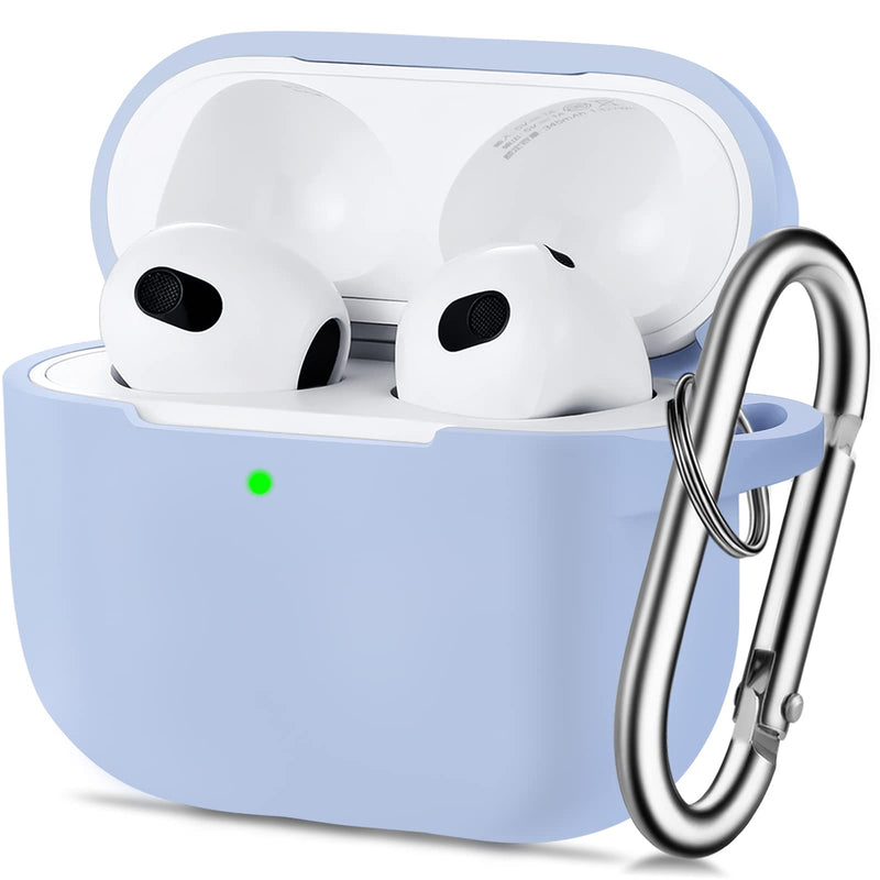 MHYALUDO AirPods 3 Case Cover, Soft Silicone Protective Case Skin for Airpods 3rd Generation 2021 Charging Case with Keychainï¼ŒFront LED Visible-Sky Blue B1-Sky blue