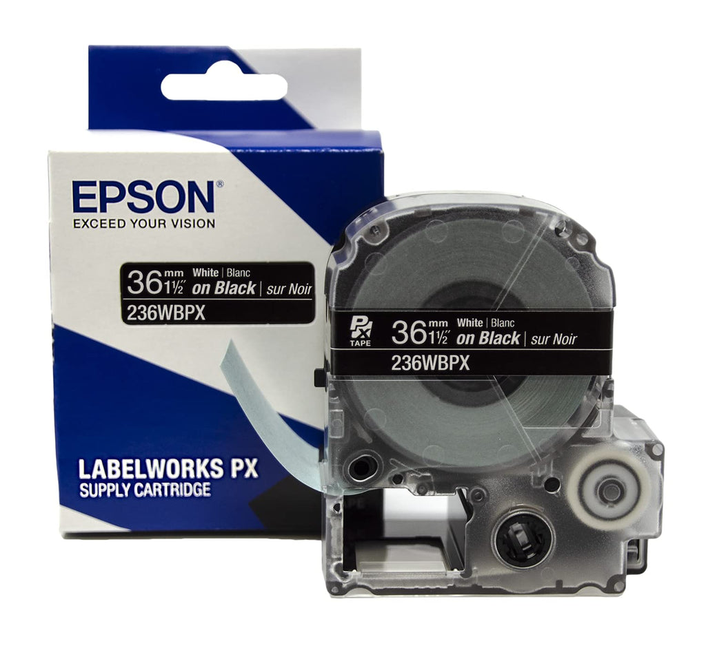 Epson LABELWORKS 236WBPX PET (Polyester) Tape Cartridge - White on Black Label Maker Tape - 1.5" (36MM) Wide, 30'