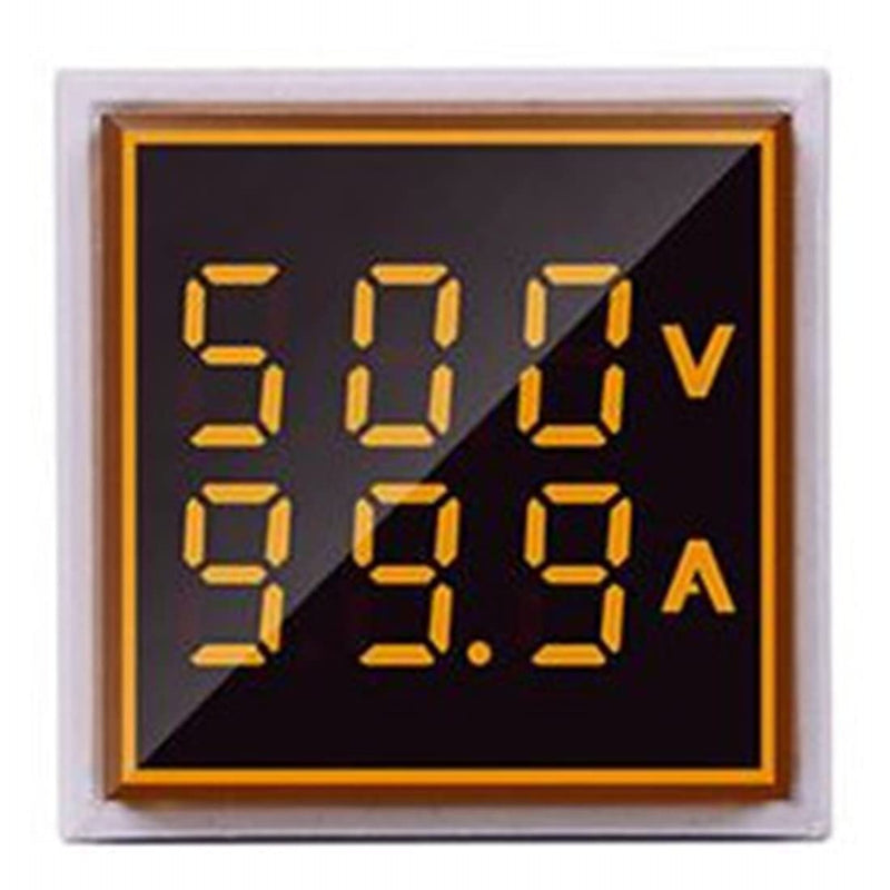 Szliyands AC Current and Voltage Indicator with Two-Digit Display, 22mm Square Head LED Multi-Function Measuring Instrument Monitor (Yellow) Yellow
