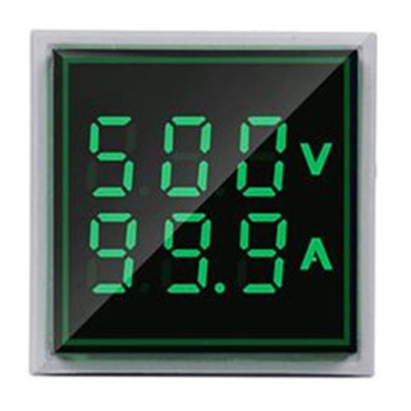 Szliyands AC Current and Voltage Indicator with Two-Digit Display, 22mm Square Head LED Multi-Function Measuring Instrument Monitor (Green) Green