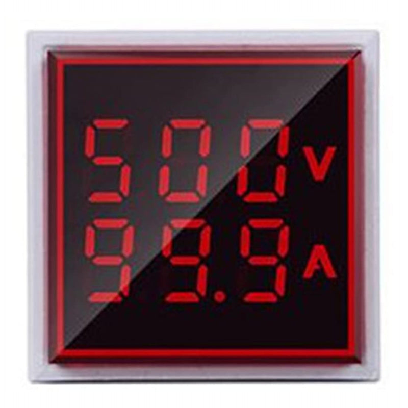 Szliyands AC Current and Voltage Indicator with Two-Digit Display, 22mm Square Head LED Multi-Function Measuring Instrument Monitor (Red) Red