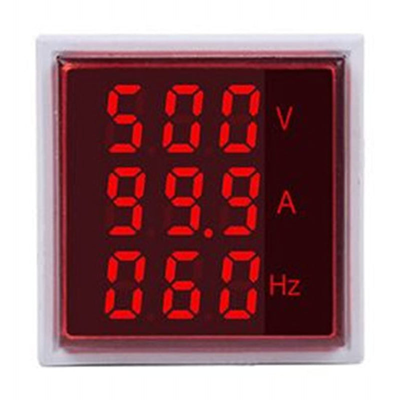 Szliyands with Three-Digit Display AC Current, Voltage, Frequency Indicator, 22mm Square Head LED Multi-Function Measuring Instrument Monitor (Red) Red