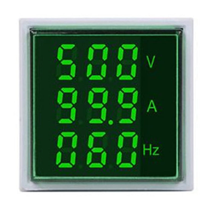Szliyands with Three-Digit Display AC Current, Voltage, Frequency Indicator, 22mm Square Head LED Multi-Function Measuring Instrument Monitor (Green) Green