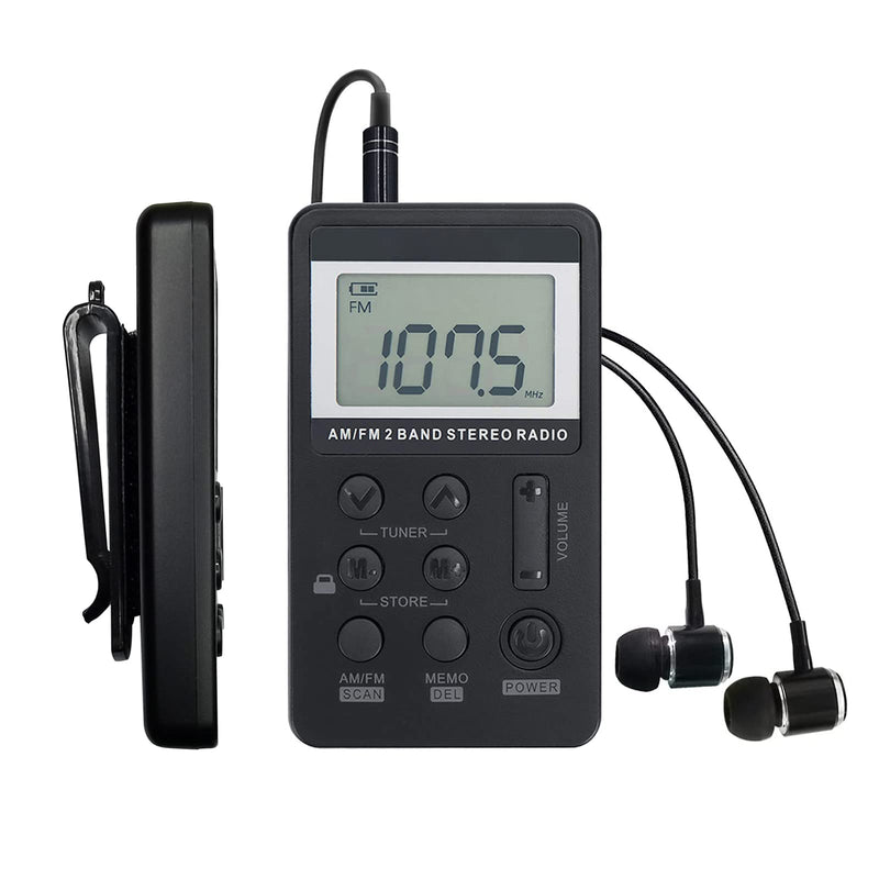 SWDSTP AM/FM Personal Portable Radio, Pocket Radio with Digital Tuning LCD Display, Rechargeable Walkman Radio with Sterio Earphone, Small Radio with Removable Back Clip for Walking, Jogging