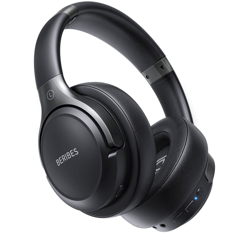 BERIBES Headphones Wireless Bluetooth, [3 EQ Modes] 55H Playtime, Weigh Only 0.38lb Comfort Fit Bluetooth Headphones, Immersive Bass, Smart One Connect Two, HiFi Stereo, Foldable, Built-in HD Mic Black