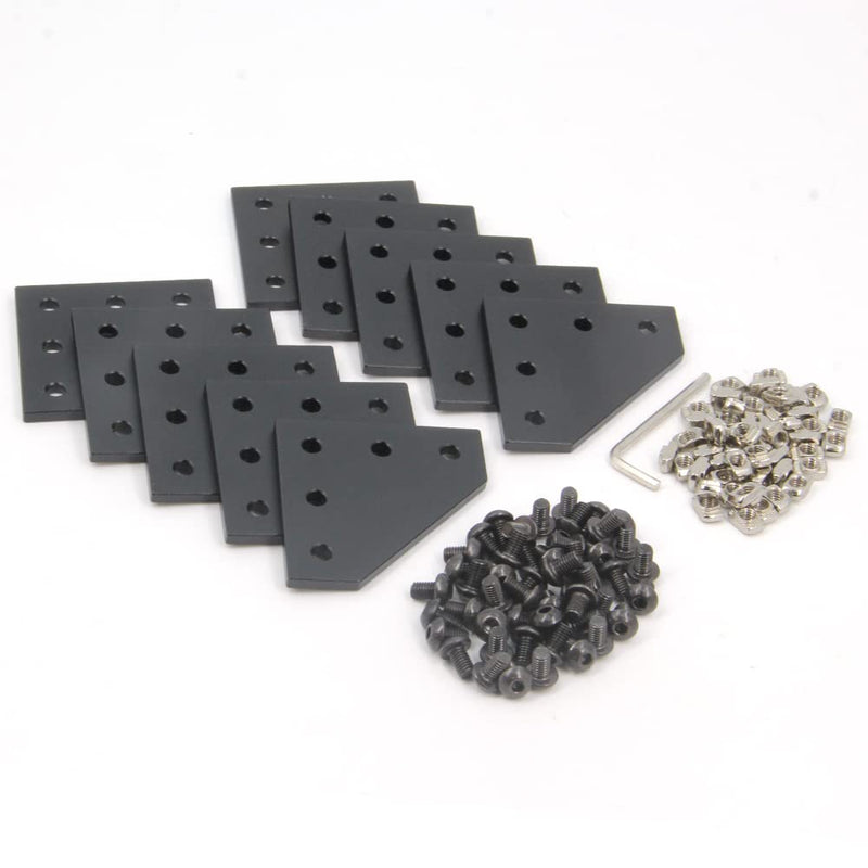 Zeberoxyz 10PCS/Kit Black L Shape Corner Bracket Plate with 50PCS Screws + 50PCS T-Nuts, 5-Hole 90 Degree Joint Board Plate for 2020 Series Aluminum Profile 3D Printer Frame(10PCS Black-L with Nut) 10PCS Black-L with Nut