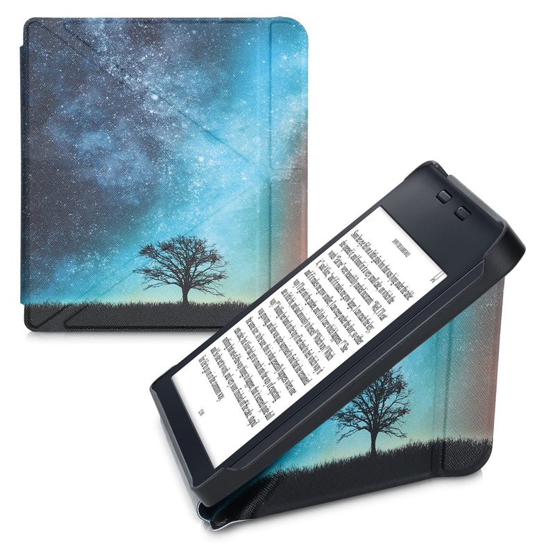 kwmobile Origami Case Compatible with Kobo Libra 2 - Case Slim Premium PU Leather Cover with Stand - Cosmic Nature Blue/Grey/Black Cosmic Nature 04-22-01